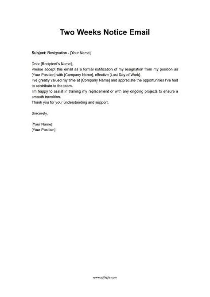 How to write 2 weeks notice email